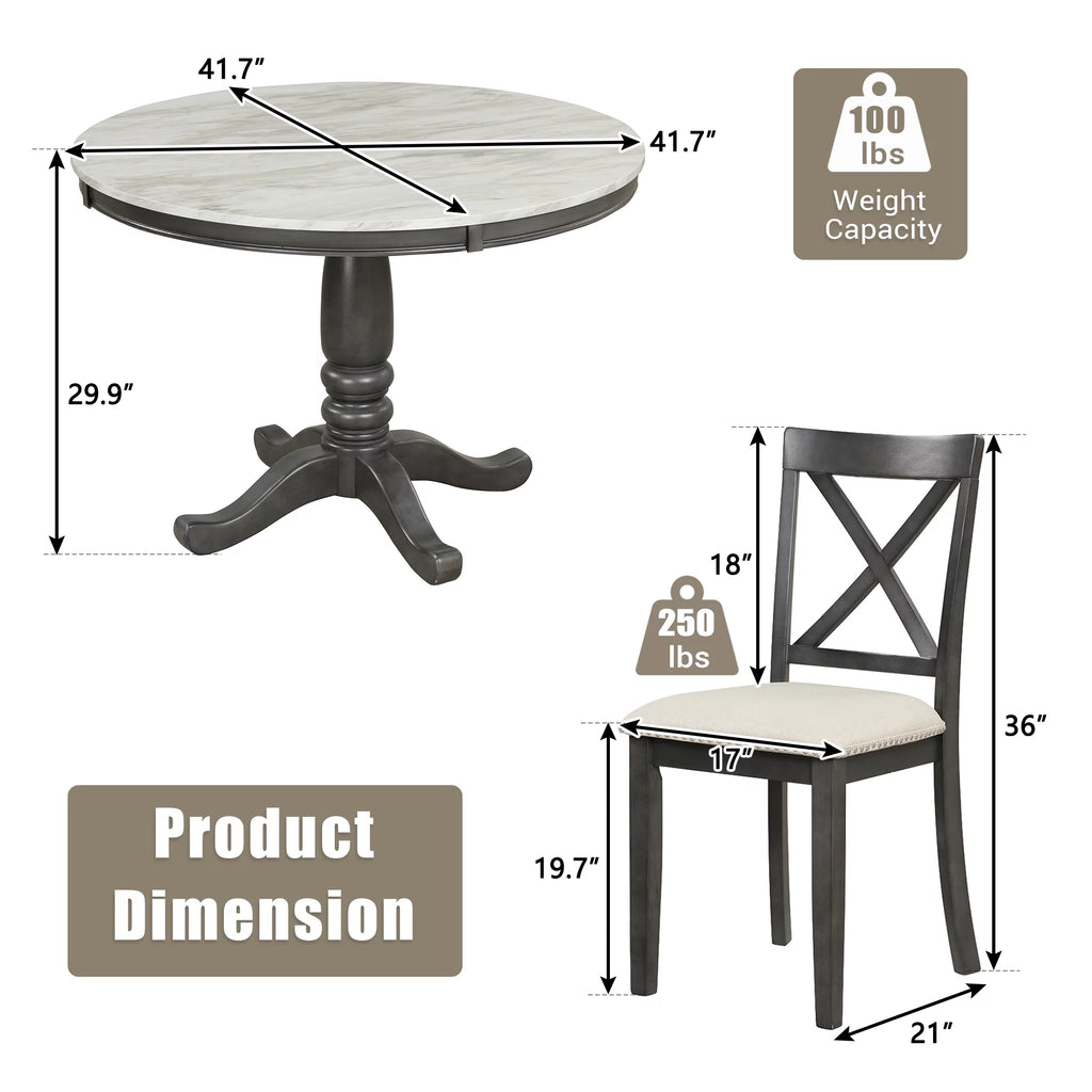 5 Piece Solid Wood Dining Room Set with 4 Chairs Y4328