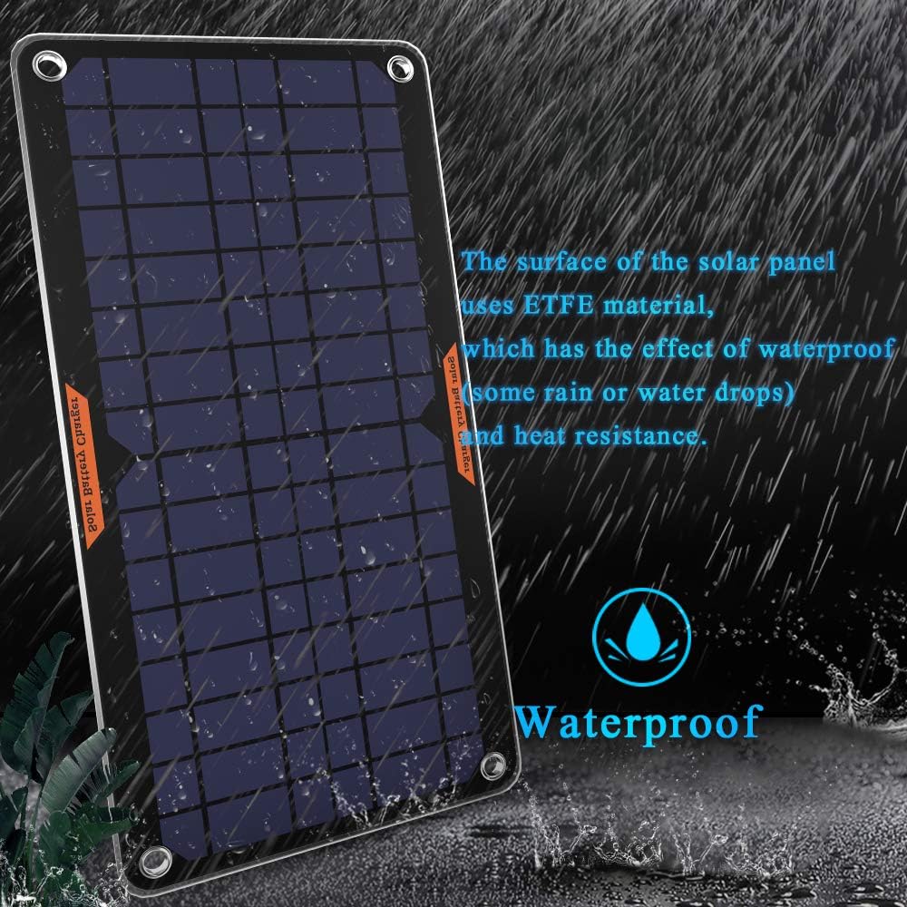 10W 12V Solar Panel Car Battery Charger Portable Waterproof Trickle Charger & Maintainer with Cigarette Lighter Plug & Alligator Clip Pack of 2 X994595