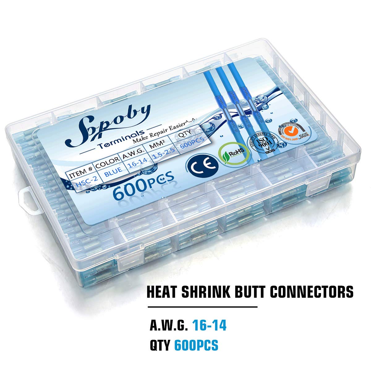 600PCS Heat Shrink Butt Connectors 16-14 AWG Waterproof Insulated Crimp Terminals (Blue) Pack of 2 B778