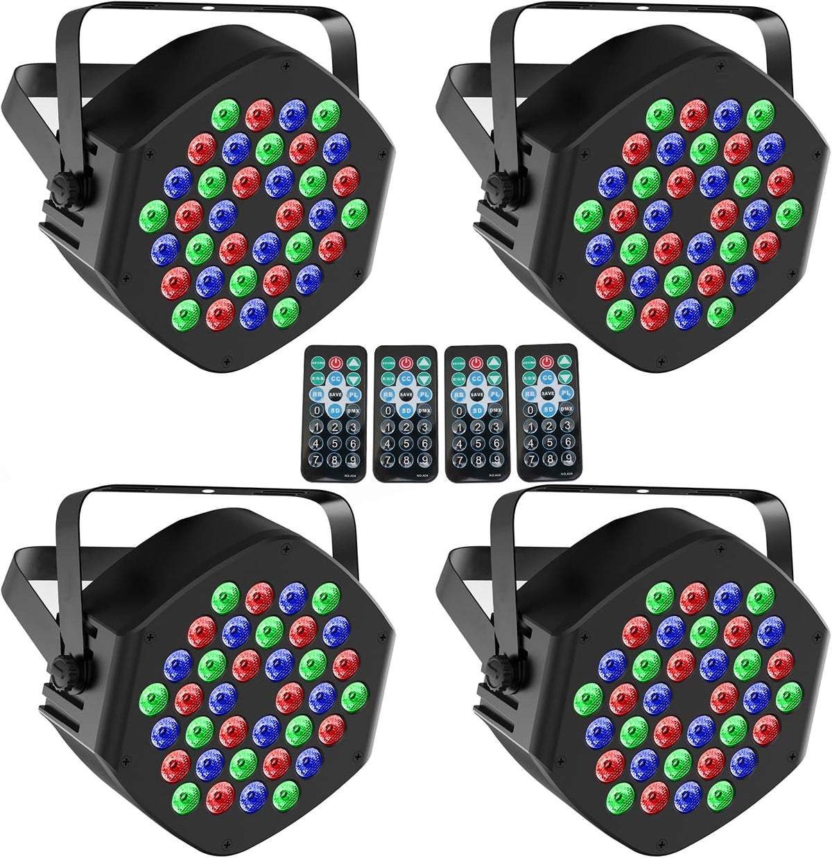 36 LED RGB Par Cans Lights 4 Pack DMX 7 Channel Sound Activated Strobe Remote Uplighting D794970