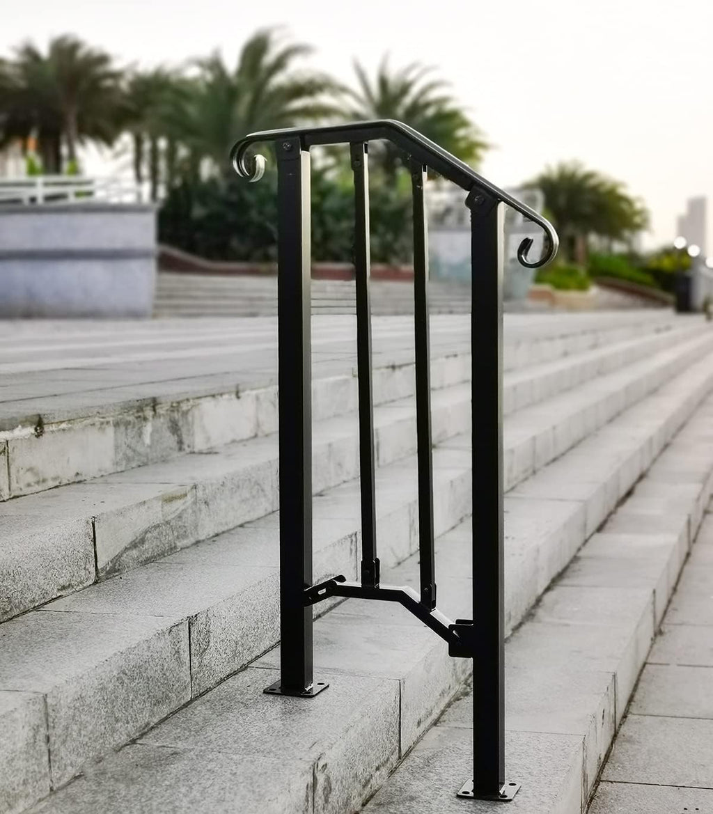 Black Metal Handrail Stair Railing Kit for 1 to 2 Step Q959