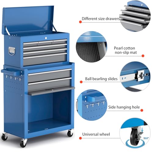 8 Drawer Rolling Metal Tool Chest with Wheels F11582