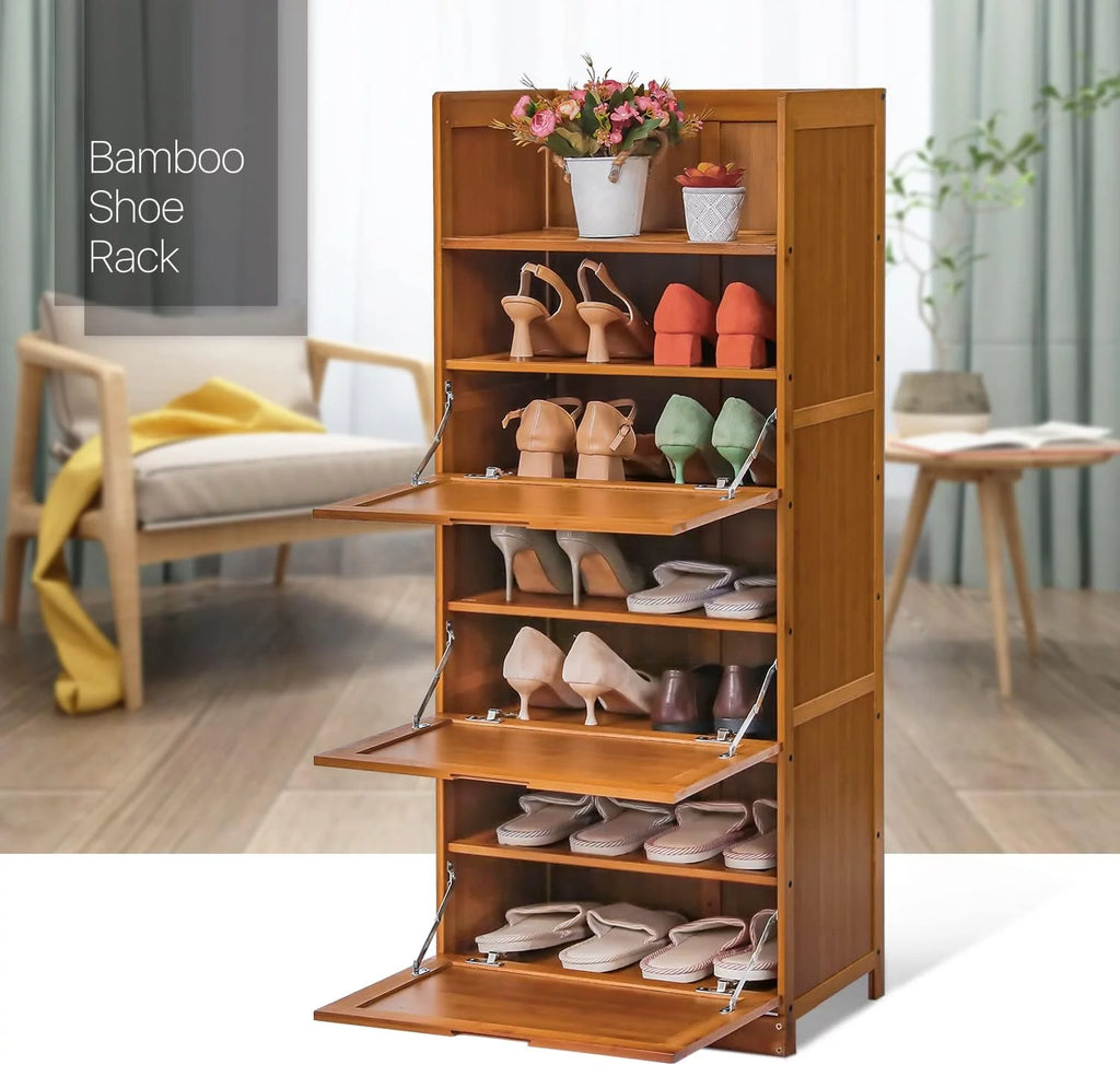 Brown 7 Tier Bamboo Shoe Storage Cabinet P762844