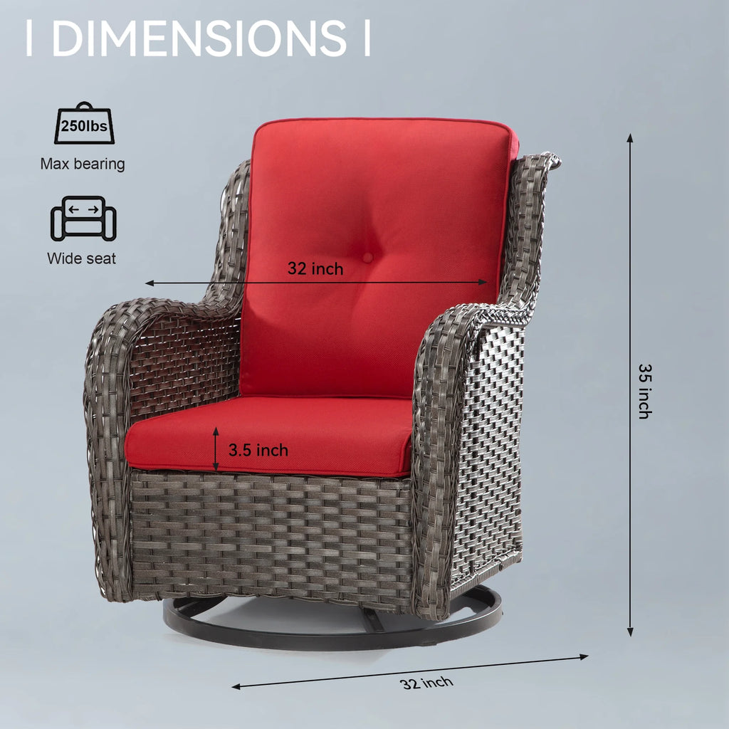 5 Pieces Patio Furniture Set with 3-Seat Sofa and Swivel Rocking Chairs, Red D295679