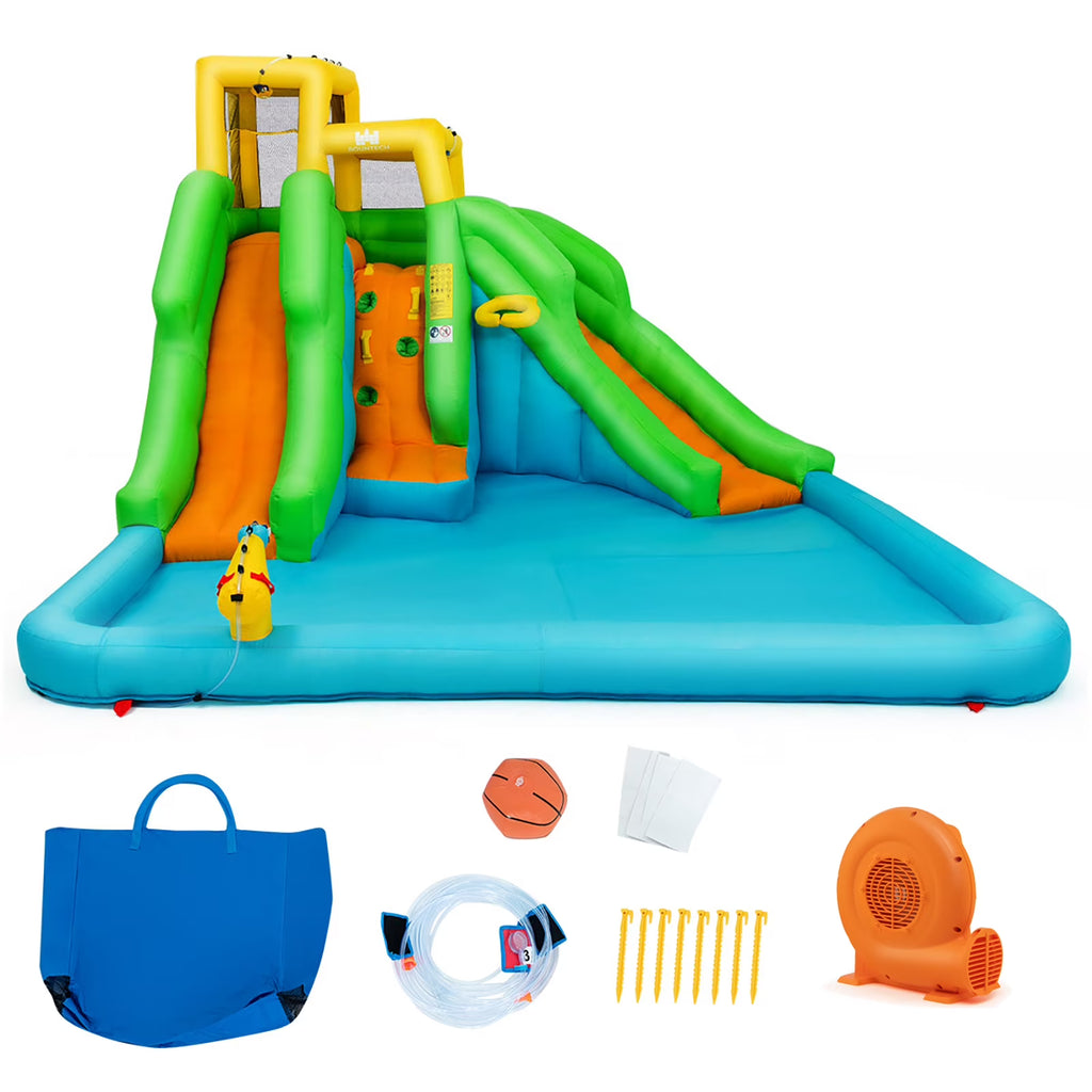 Inflatable Water Park Bounce House Two-Slide Bouncer with Climbing Wall and 550W Blower Y218