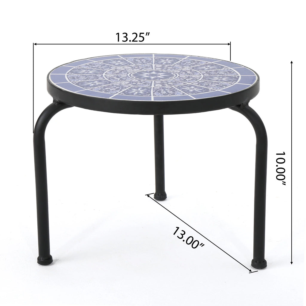 Outdoor Ceramic Tile Side Table with Iron Frame V527