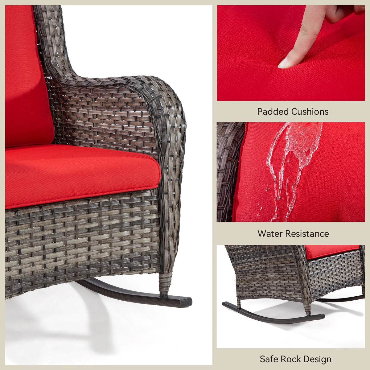 5 Pieces Patio Furniture Set with 3-Seat Sofa and Swivel Rocking Chairs, Red D295679