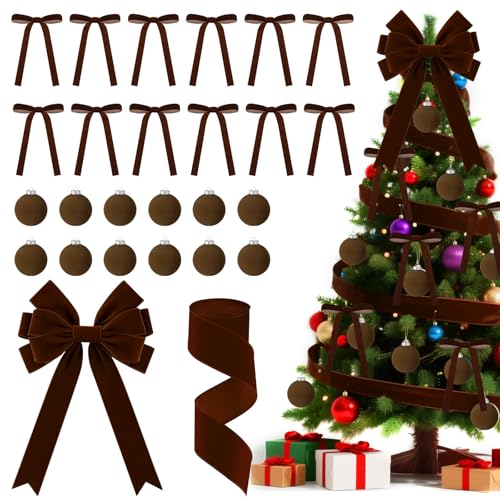 26 PCS Wine Red Velvet Christmas Ornaments Kit T8085