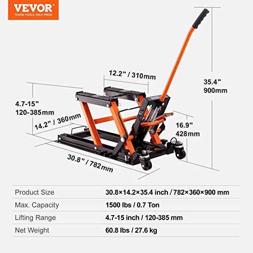 Hydraulic Motorcycle Lift Jack 1500 LBS Capacity with 4 Wheels K730995