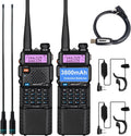 2 Pack Ham Radio Handheld Walkie Talkie with Rechargeable 3800mAh Extended Battery Antenna Earpiece and Programming Cable M223943