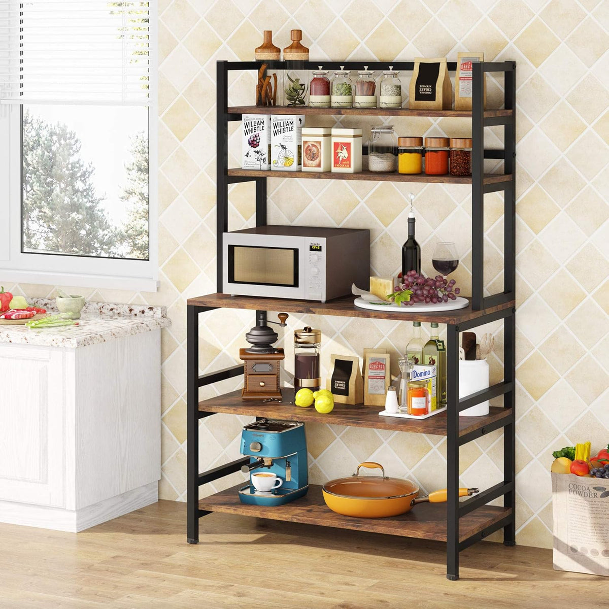5-Tier Rustic Brown Kitchen Rack I8916
