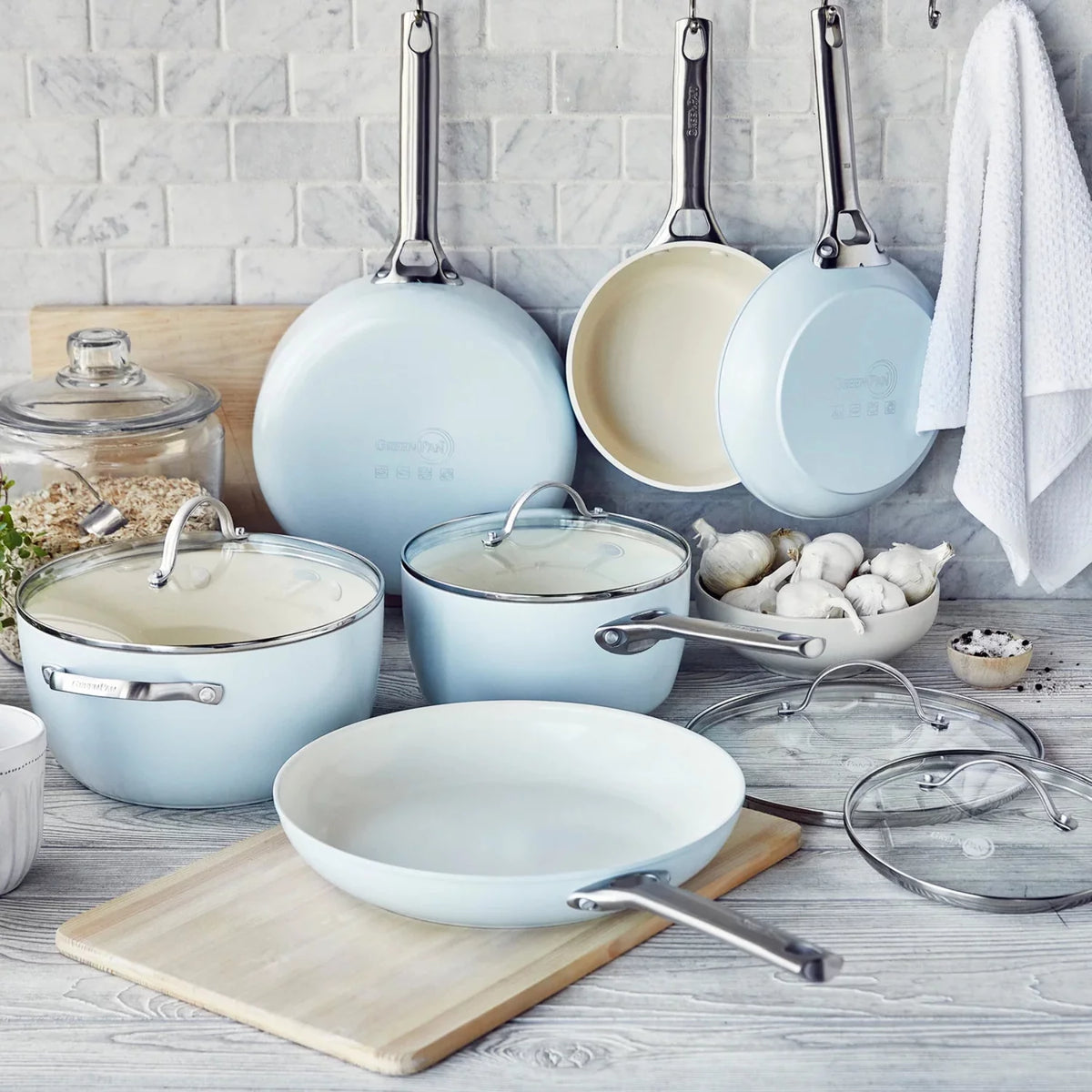 Light Blue Ceramic Non-Stick 10-Piece Cookware Set P4752