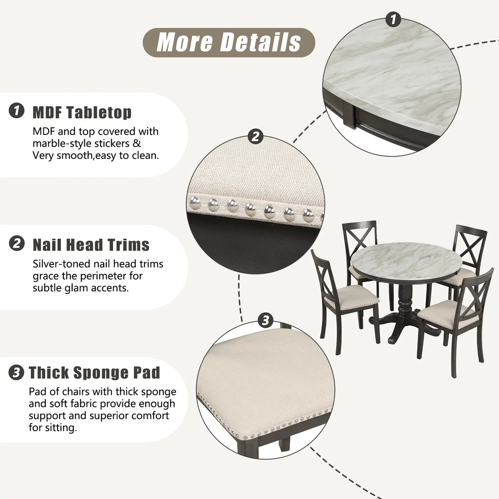 5 Piece Solid Wood Dining Room Set with 4 Chairs Y4328