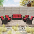 5 Pieces Patio Furniture Set with 3-Seat Sofa and Swivel Rocking Chairs, Red D295679