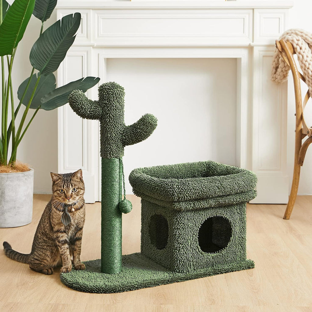 Green Cat Scratching Post Kitty Condo with Dangling Ball F831