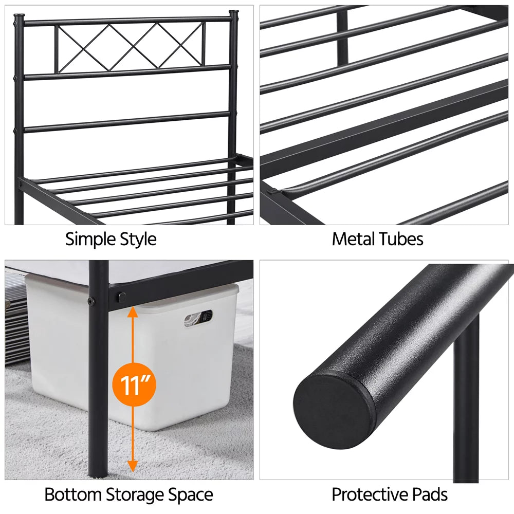 Black Twin Metal Slatted Bed Frame with Headboard Footboard I9013