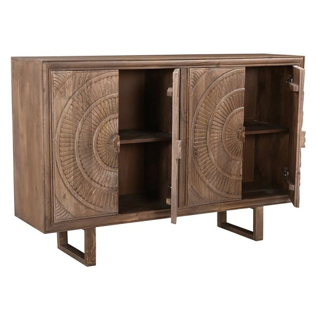 Solid Wood Cabinet with 4 Hand-Carved Doors M3075