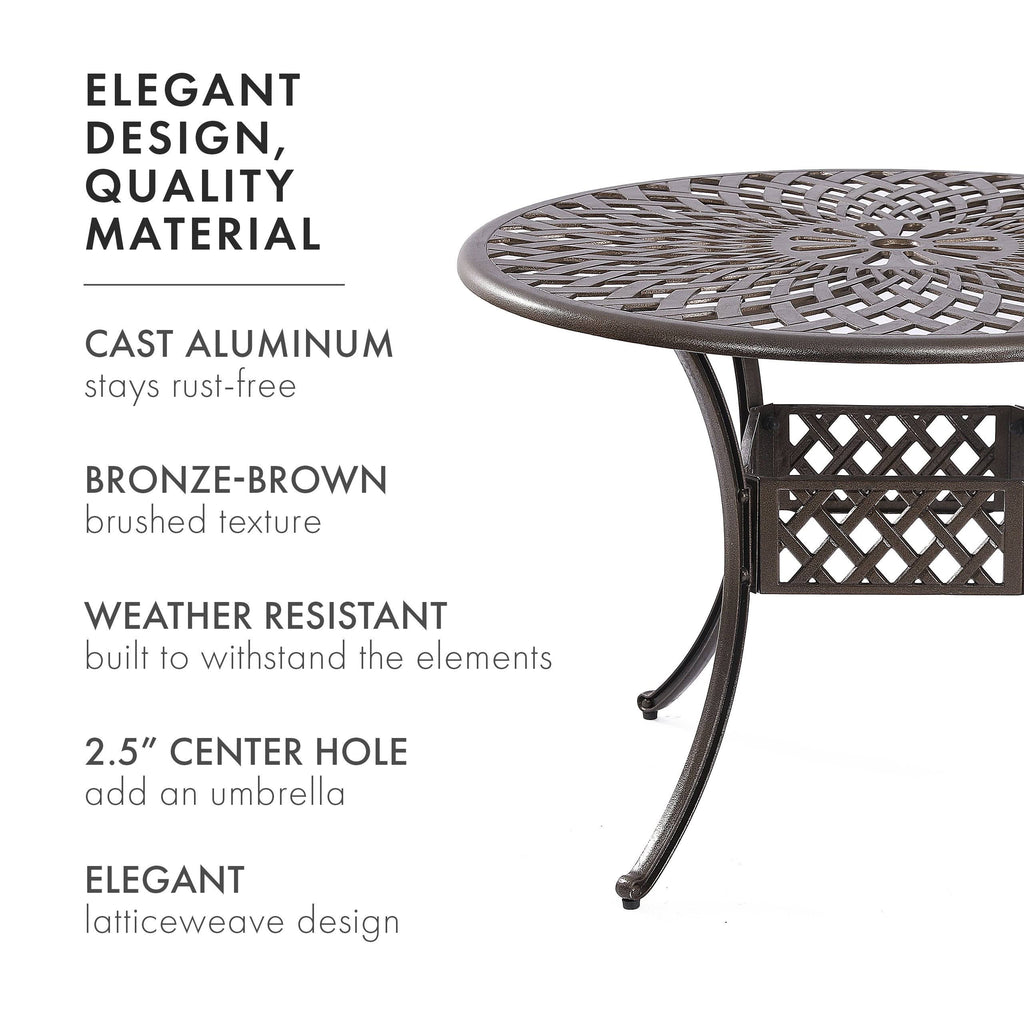 Cast Aluminum Outdoor Patio Dining Table with Lattice Weave Design in Bronze W1848