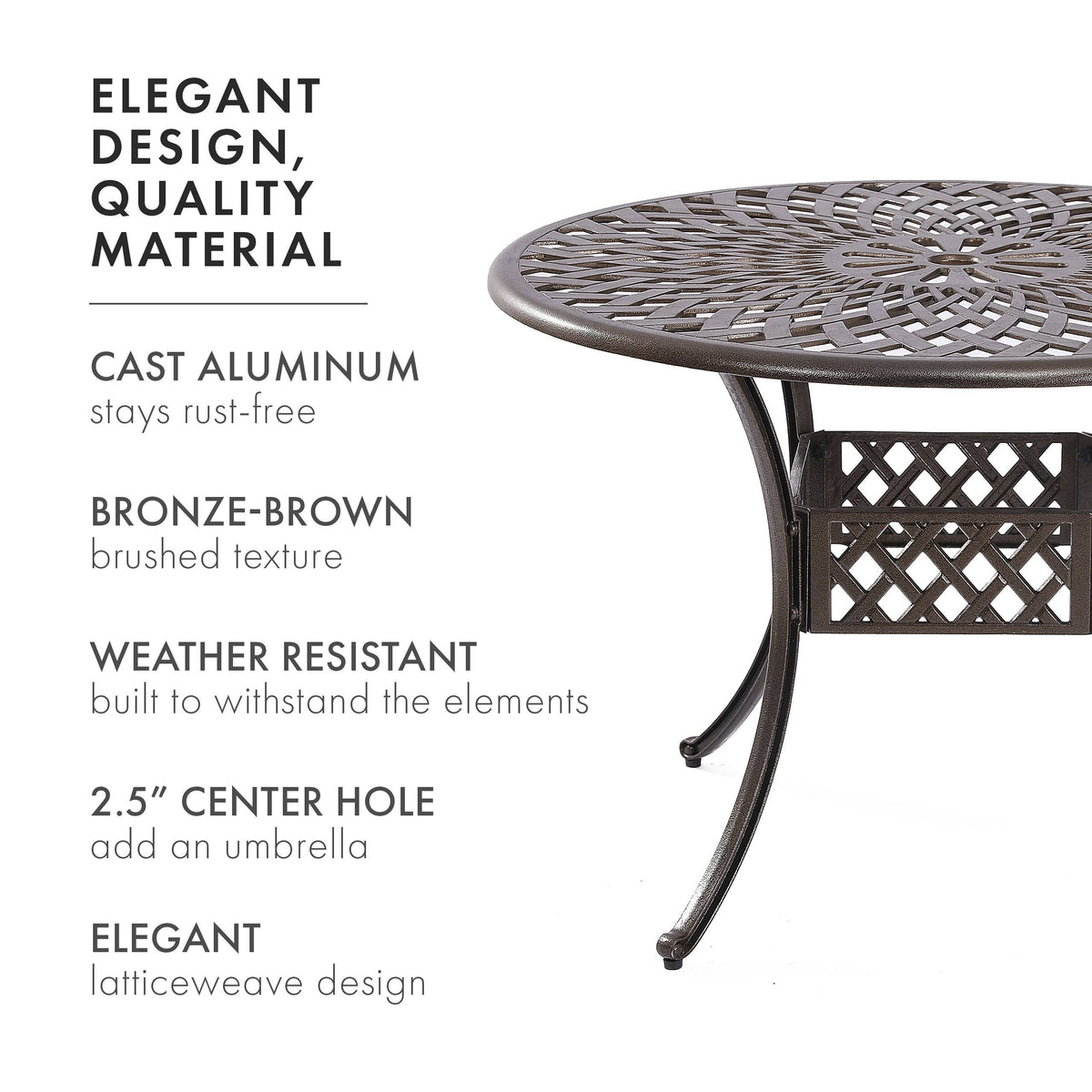 Cast Aluminum Outdoor Patio Dining Table with Lattice Weave Design in Bronze W1848