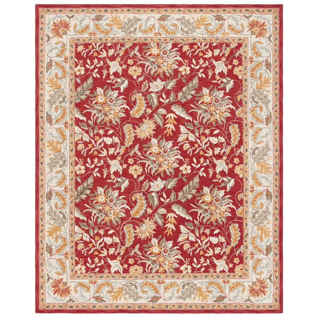 Red Floral Wool Runner Rug A718