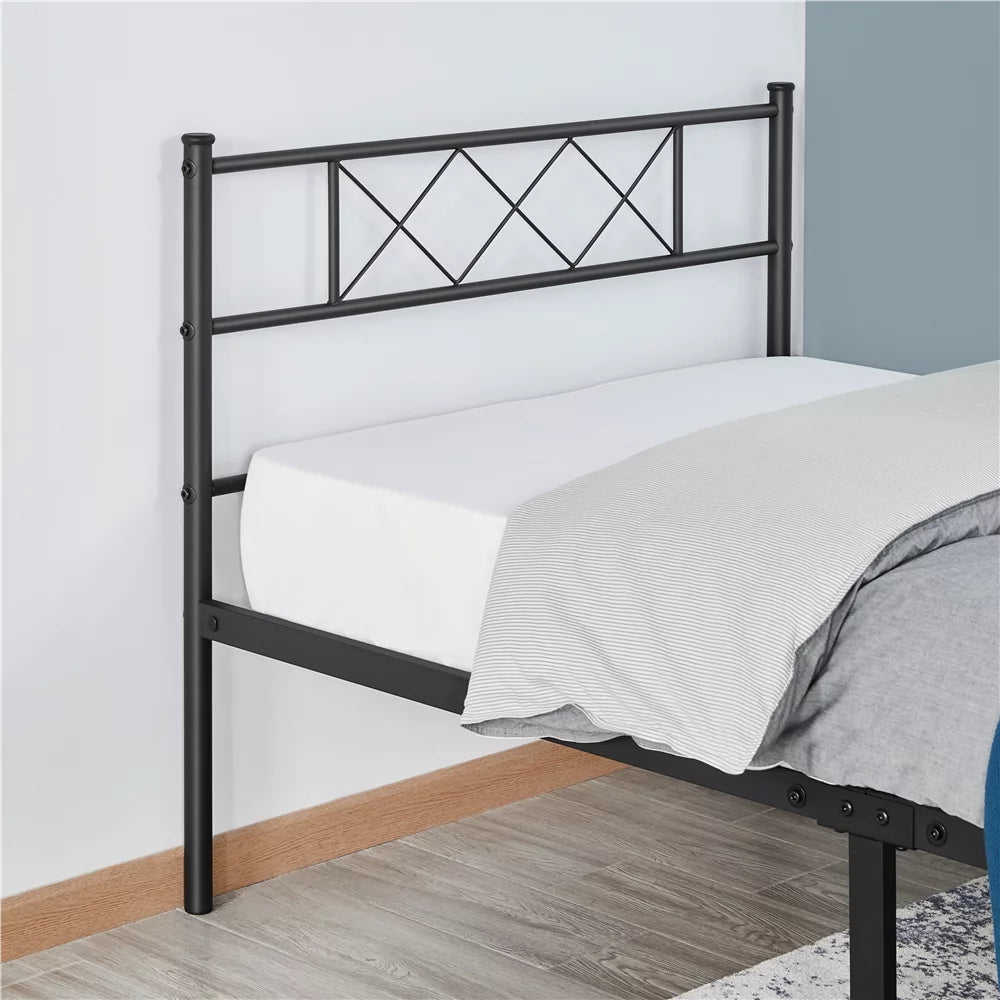 Black Twin Metal Slatted Bed Frame with Headboard Footboard I9013