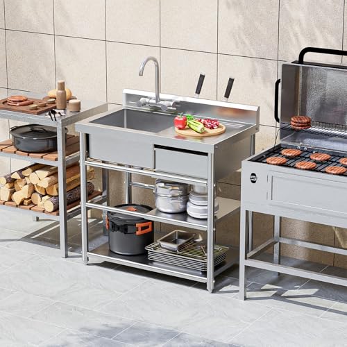 Stainless Steel Freestanding Utility Sink with Workbench Drawer G67978