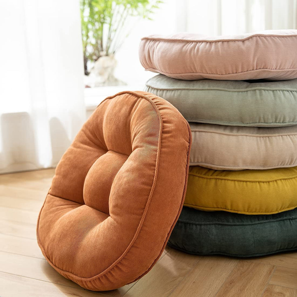 Orange 22x22 Inch Corduroy Round Chair Pad W405