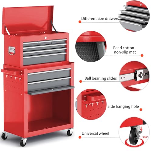 8 Drawer Rolling Metal Tool Chest with Wheels F11582