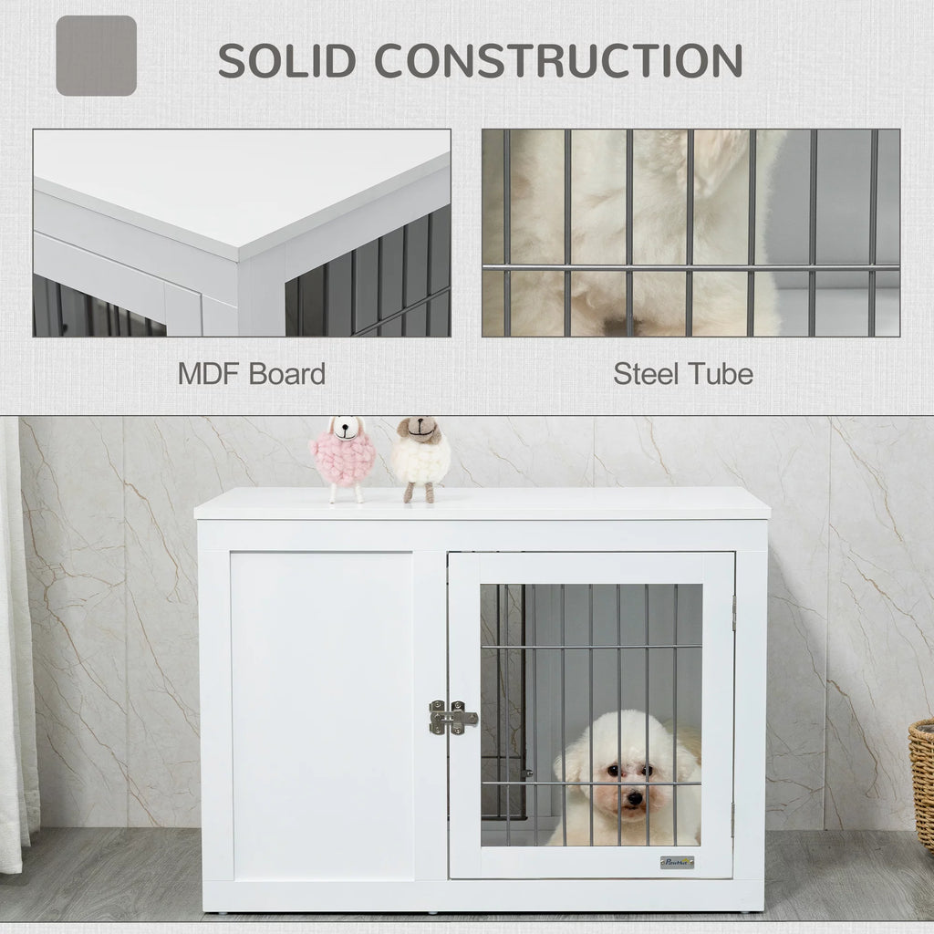 White Dog Crate Furniture End Table with Double Doors J836