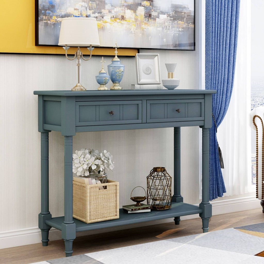 Espresso Two Drawer Console Table with Bottom Shelf J24843