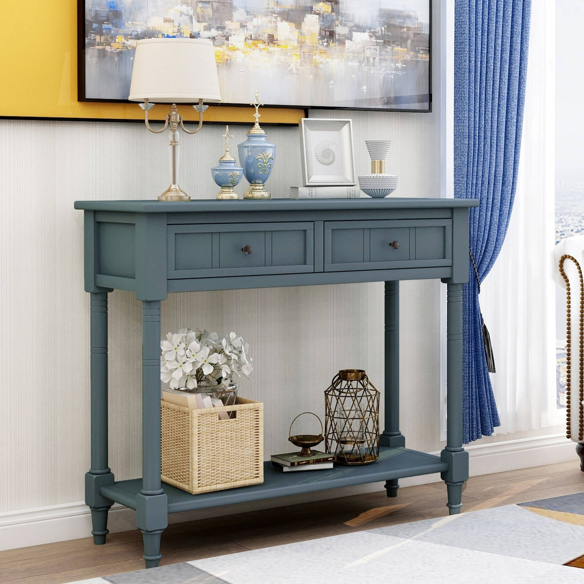 Espresso Two Drawer Console Table with Bottom Shelf J24843