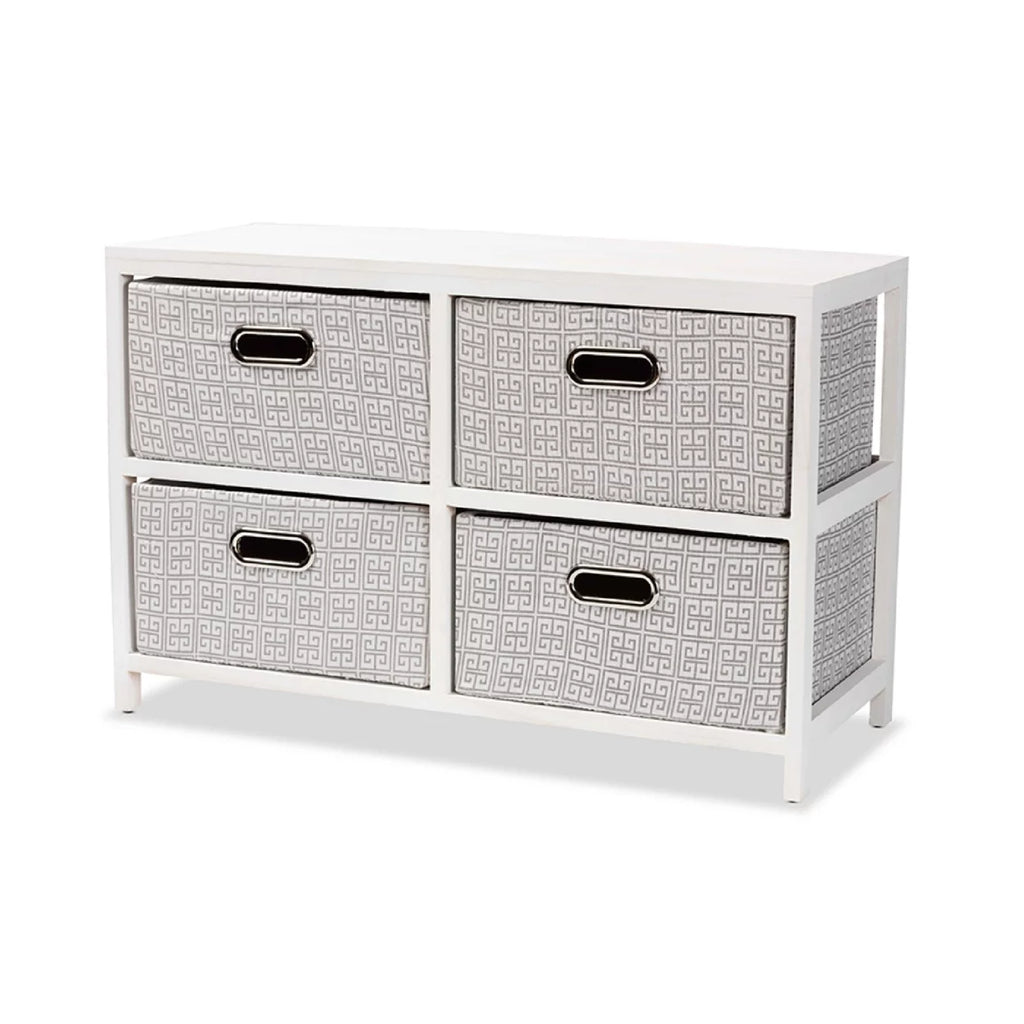 White Finished Wood 4-Basket Storage Unit F166956