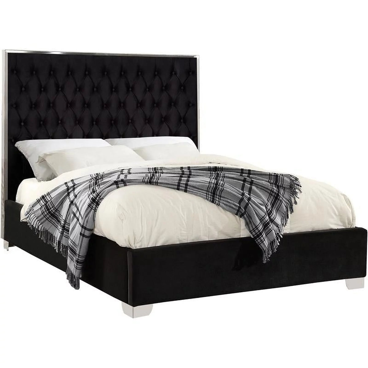 Black Velvet Solid Wood Full Bed Y95275