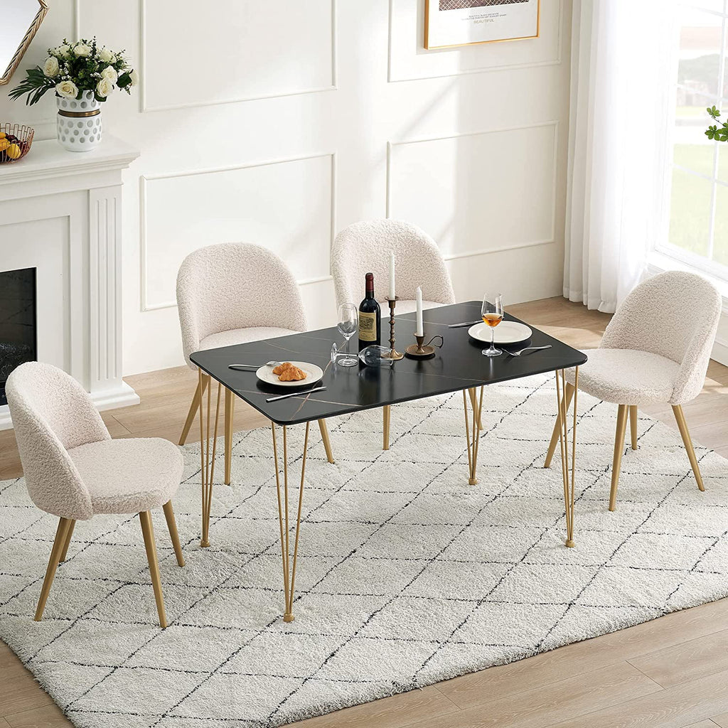 White 47 inch Rectangle Wood Dining Table with Silver Hairpin Legs Q75206