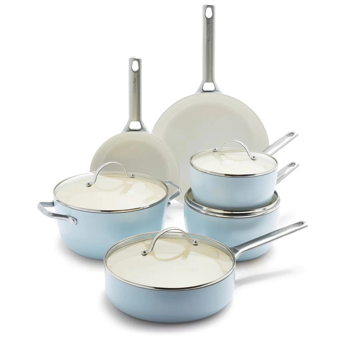 Light Blue Ceramic Non-Stick 10-Piece Cookware Set P4752