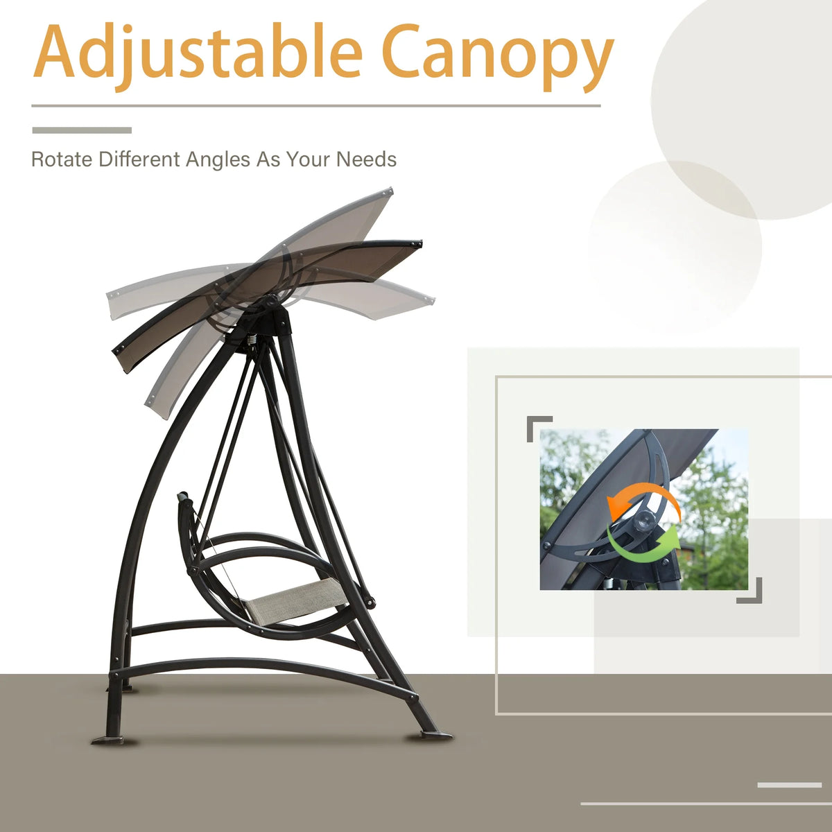 3-Seat Outdoor Swing with Adjustable Canopy and Stand B8480