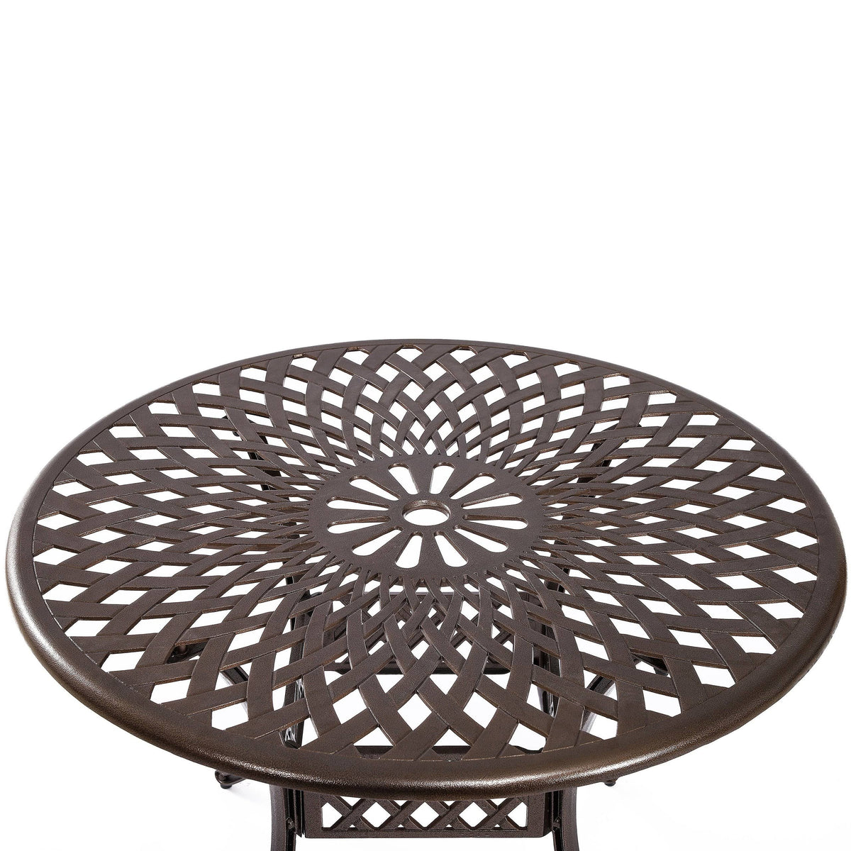 Cast Aluminum Outdoor Patio Dining Table with Lattice Weave Design in Bronze W1848