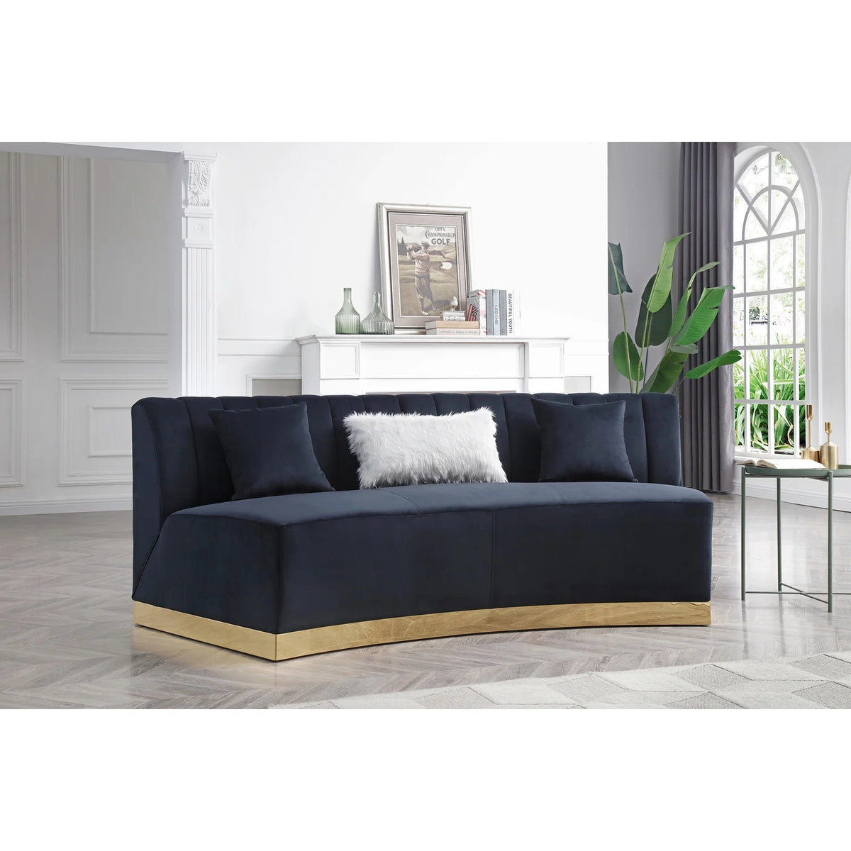 Black Velvet Curved Sofa G6885