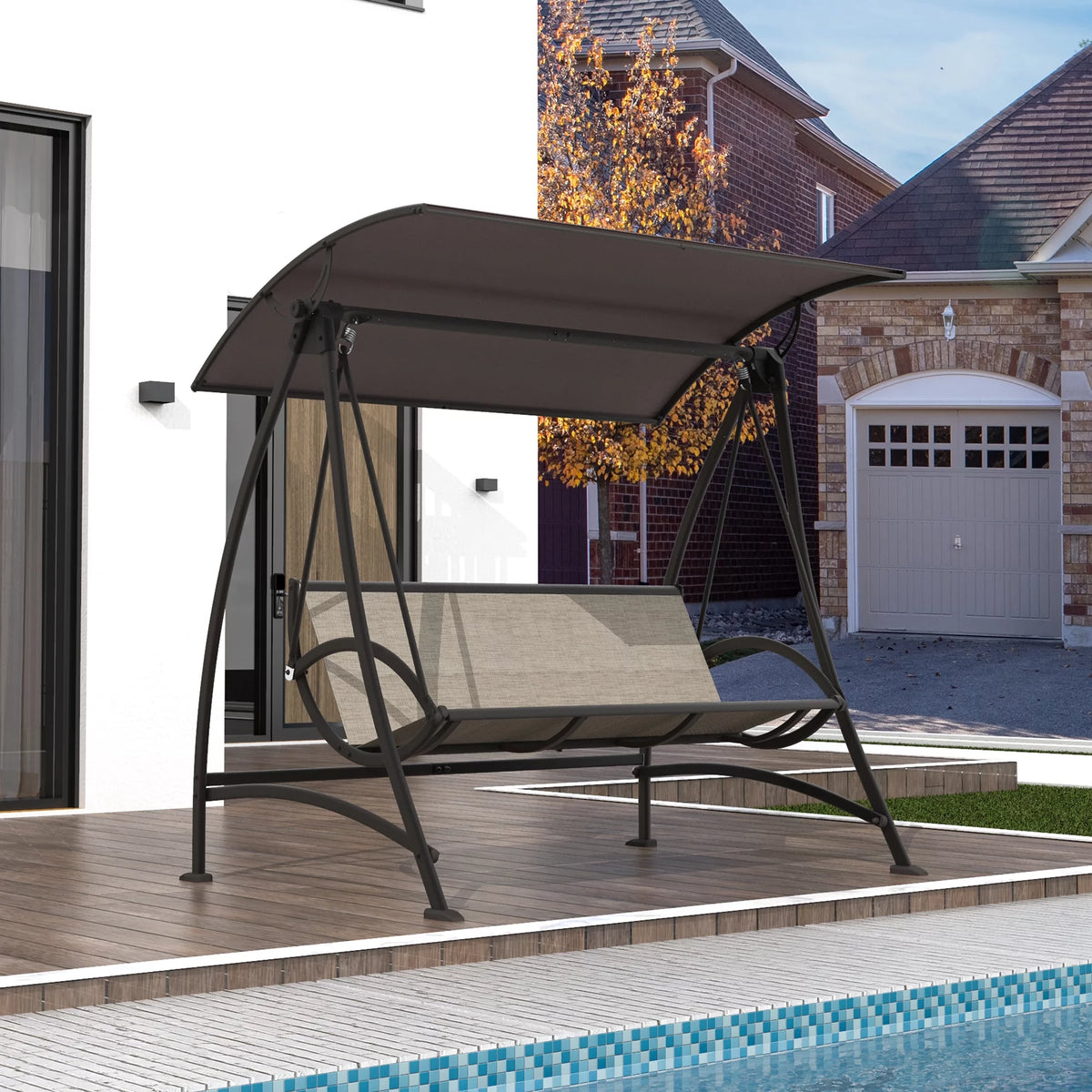 3-Seat Outdoor Swing with Adjustable Canopy and Stand B8480