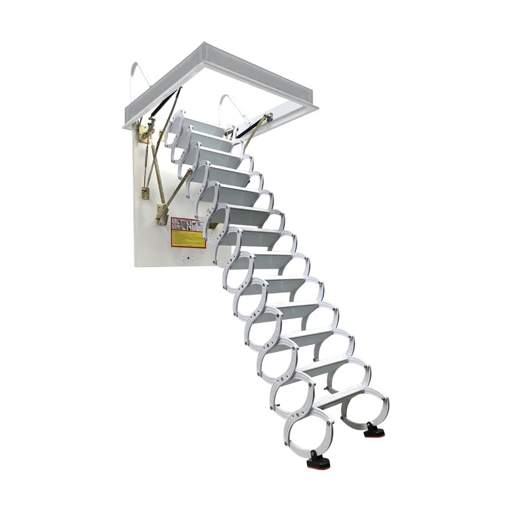 Attic Pull Down Ceiling Ladder Stairs Retractable Folding Extension Loft Stairs Ti-Mg Alloy White 31.5*39.37in Max. 10.5ft Height T35879