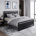 Queen Size Metal Platform Bed Frame with Wooden Headboard Footboard E2534