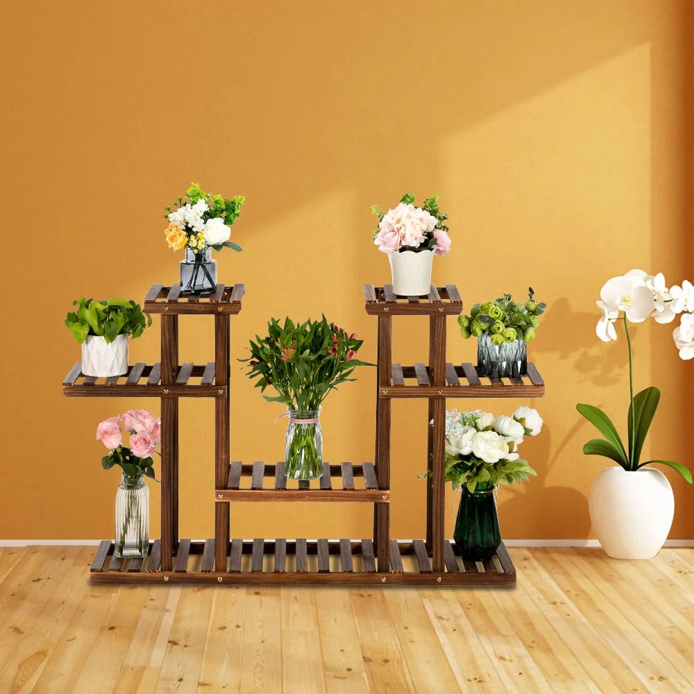 Wood Tall Tiered Plant Stand 4 Floors with 12 Seats T184