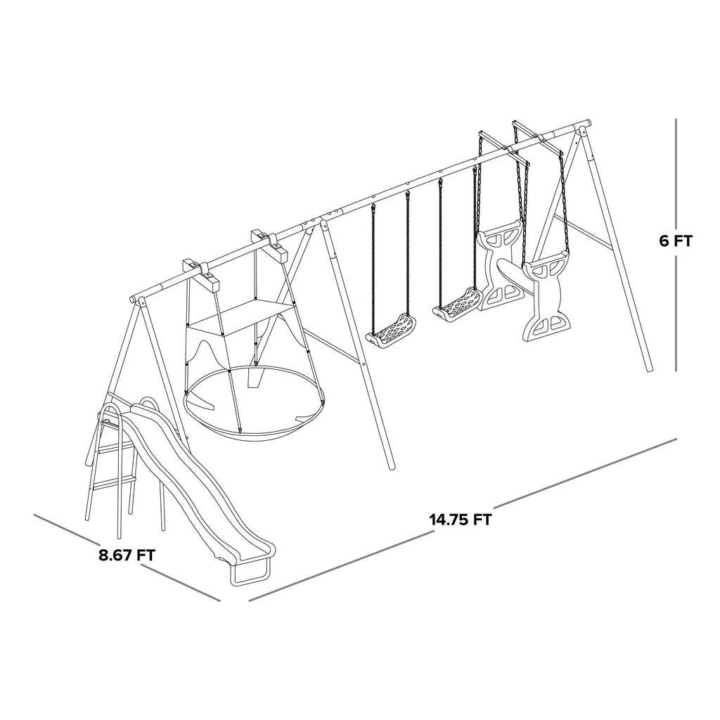 Metal Swing Set with Glider and Slide P740729