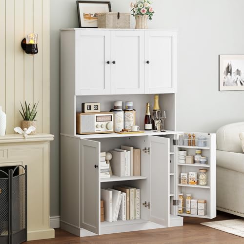 Black Kitchen Pantry Storage Cabinet with Microwave Stand T8955
