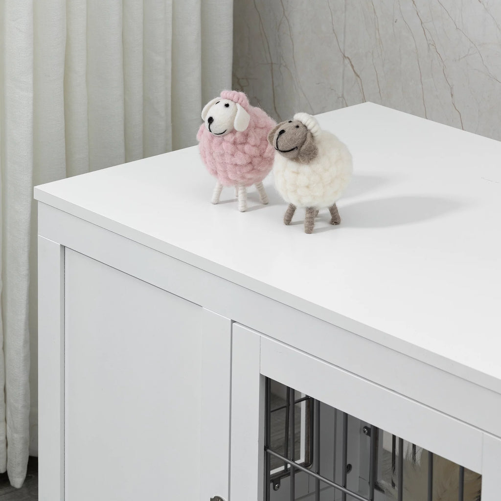 White Dog Crate Furniture End Table with Double Doors J836