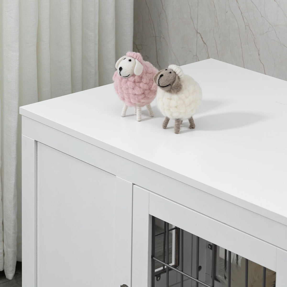 White Dog Crate Furniture End Table with Double Doors J836