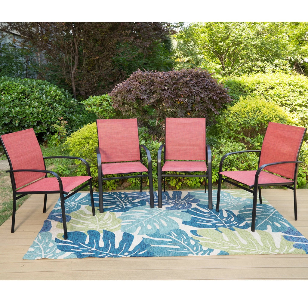 Set of 4 Outdoor Patio Dining Chairs Steel Textilene Black Brown C904