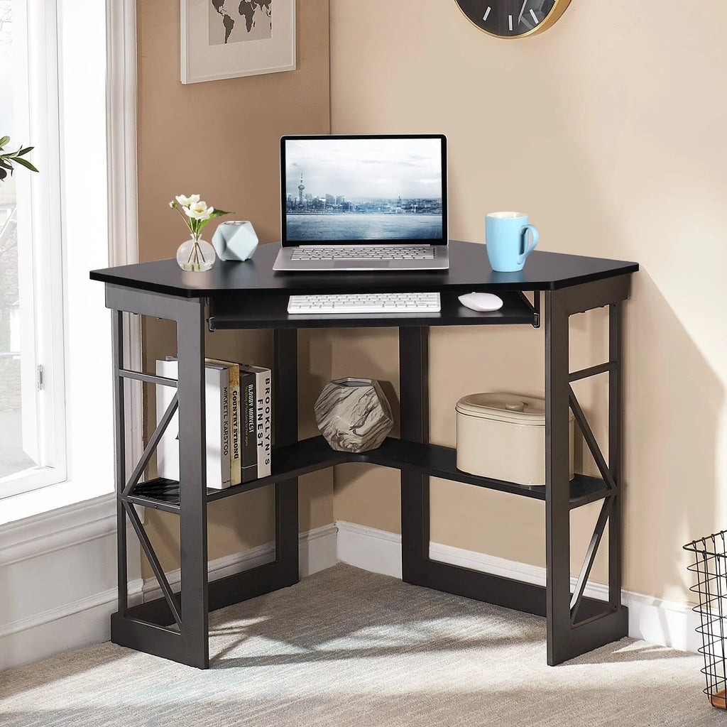 Black Corner Computer Desk with Keyboard Tray Z313