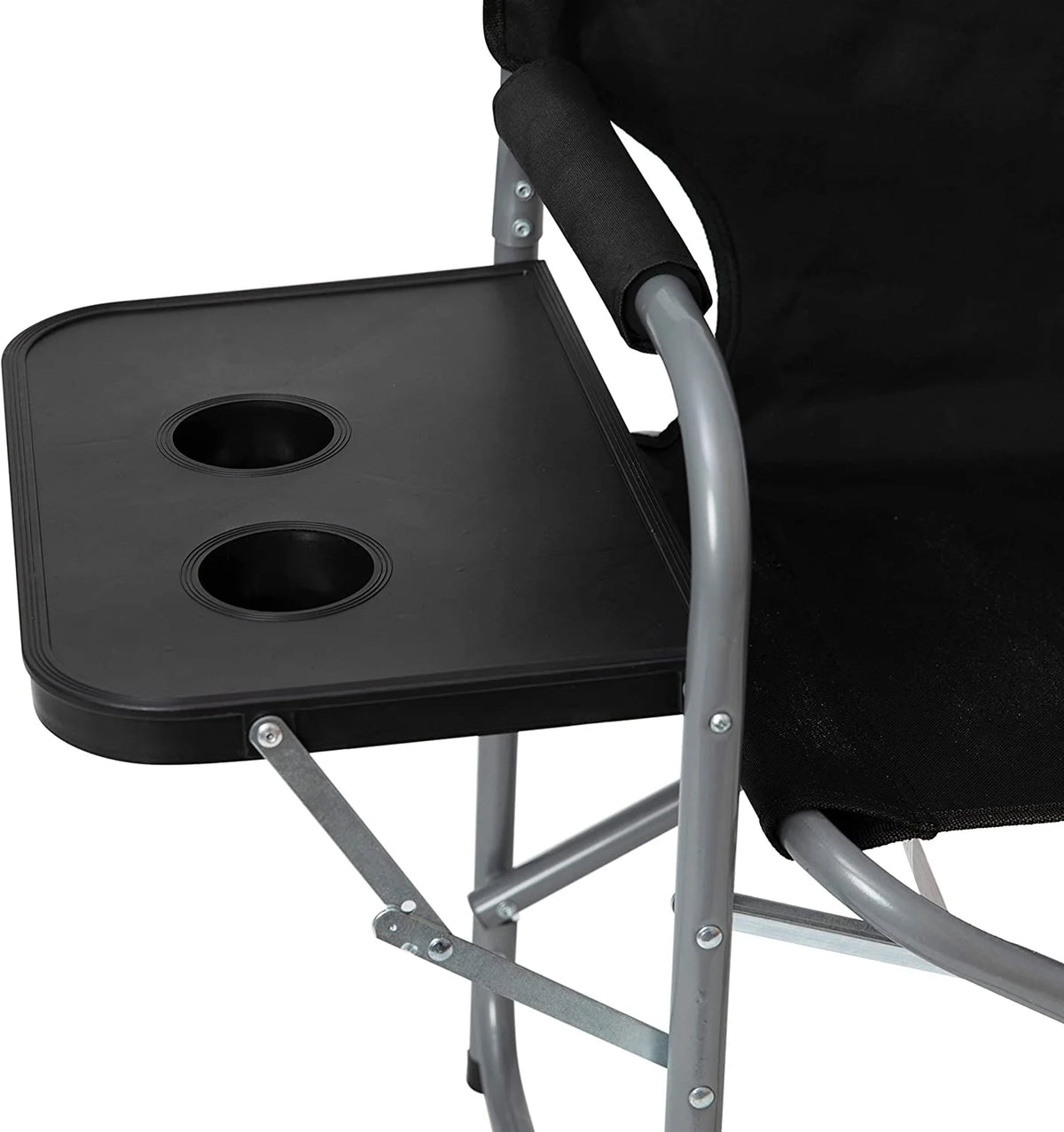 Black Folding Camping Chair with Side Table and Cup Holder X836826