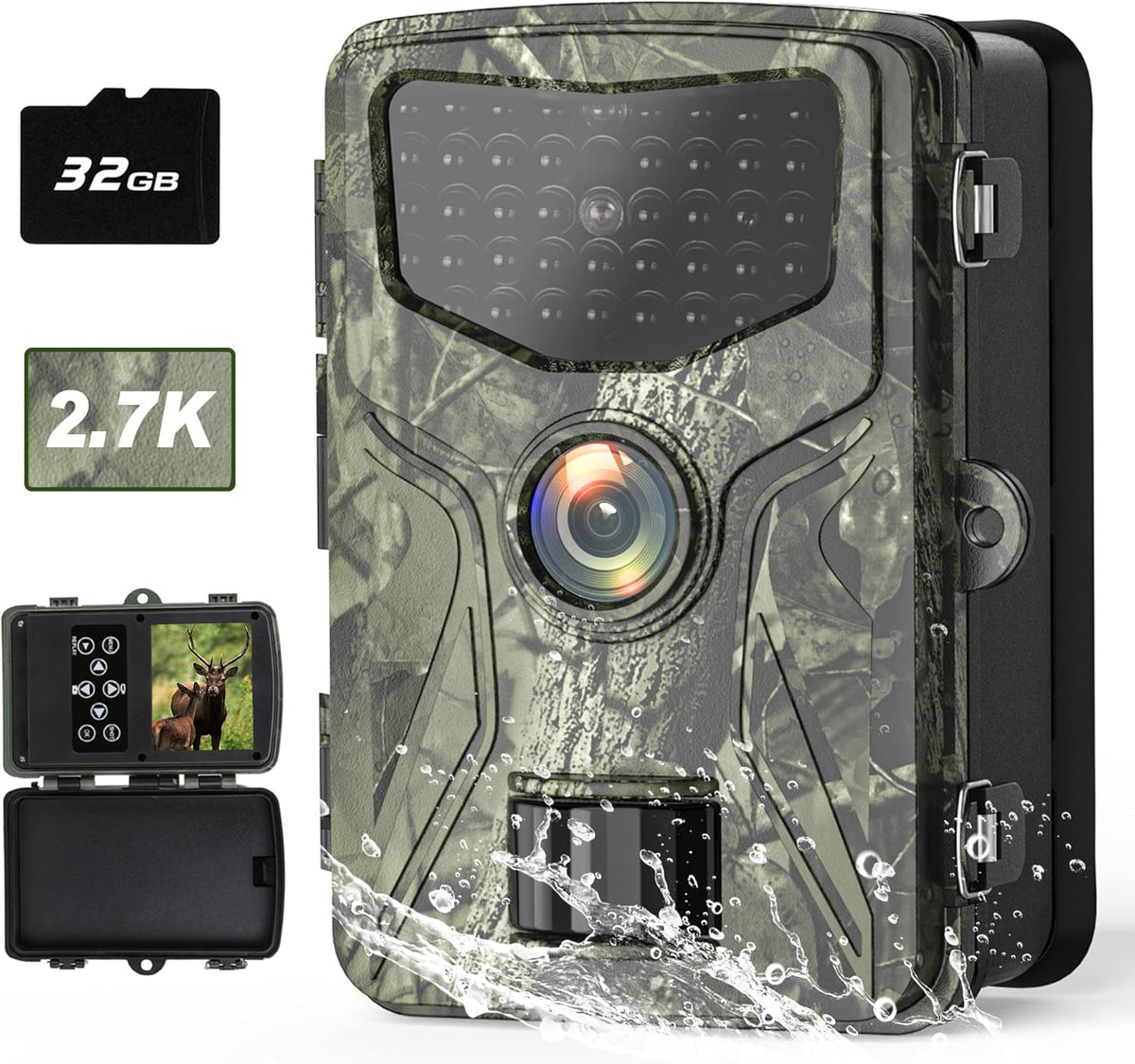 2.7K 36MP Game Camera 0.2S Trigger 65ft Range No Glow Night Vision 120° Angle IP66 Waterproof 32GB Card Pack of 2 P632